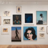 Installation view of Blue Black West Gallery Pulitzer Arts Foundation, depicting multiple framed artworks with blue imagery on a wall
